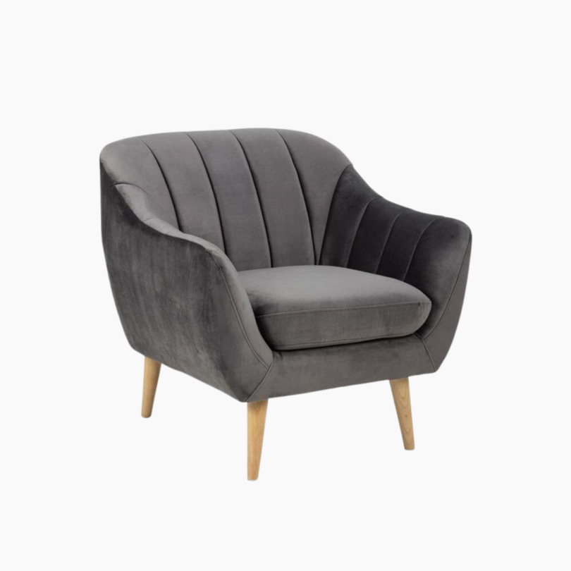 Velvet 1 Seater Sofa In Fossil Grey Colour